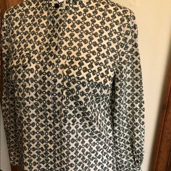 TORY BURCH Toggle Chain Green Cotton Long Sleeve Button Up Banded Collar… - Picture 4 of 16